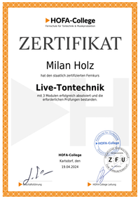 HOFA Live-Tontechnik Zertifikat